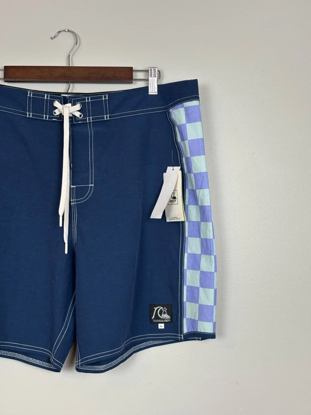 Quicksilver Board Shorts Mens 36 Blue Original Checkered Surf‎ Beach 7.5